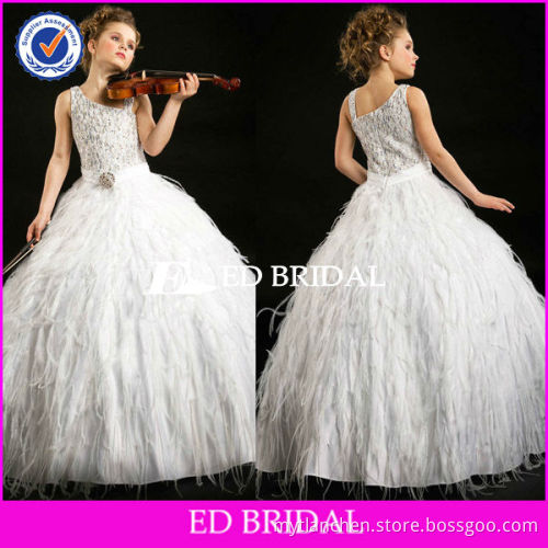 rsw0121 2013 new style beaded bodice ostrich feather pick up flower girl dress feathers